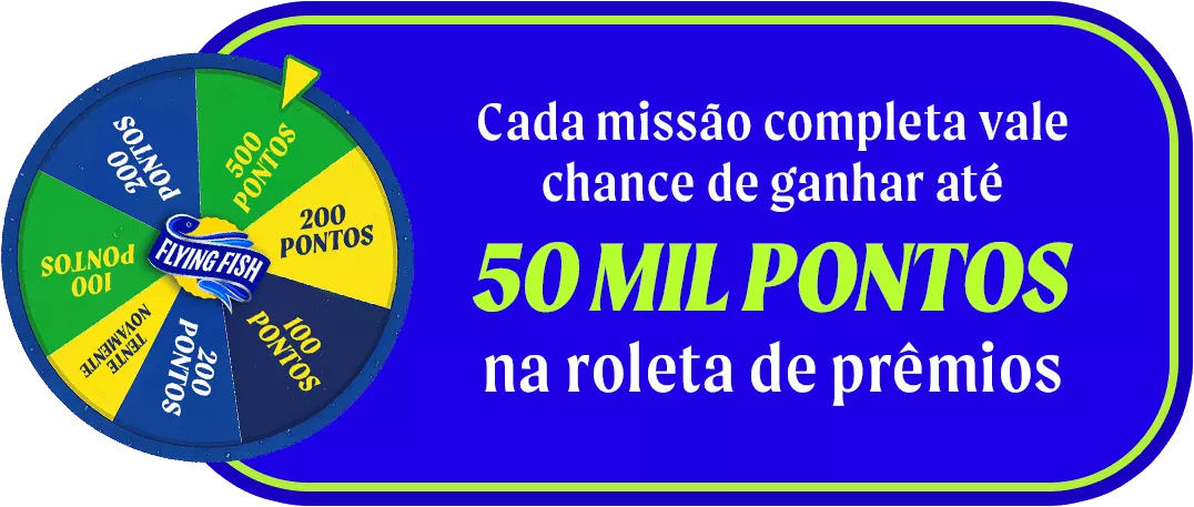Cada missão completa vale chance de ganhar até 50 MIL PONTOS na roleta de prêmios Cada missão completa vale chance de ganhar até 50 MIL PONTOS na roleta de prêmios