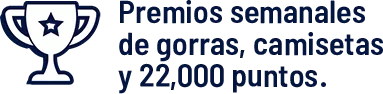 Premios semanales de gorras, camisetas y 22,000 puntos